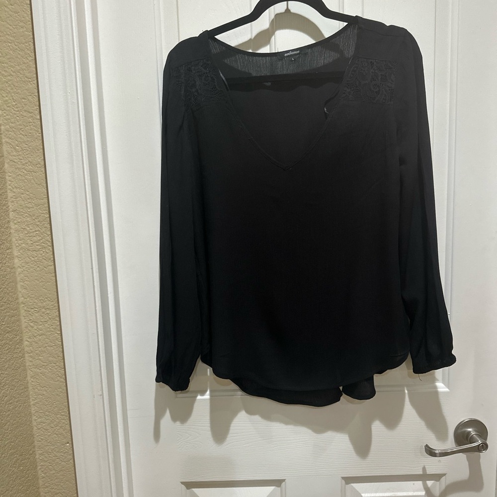 Ambiance Elegant Black Lace V-Neck Blouse